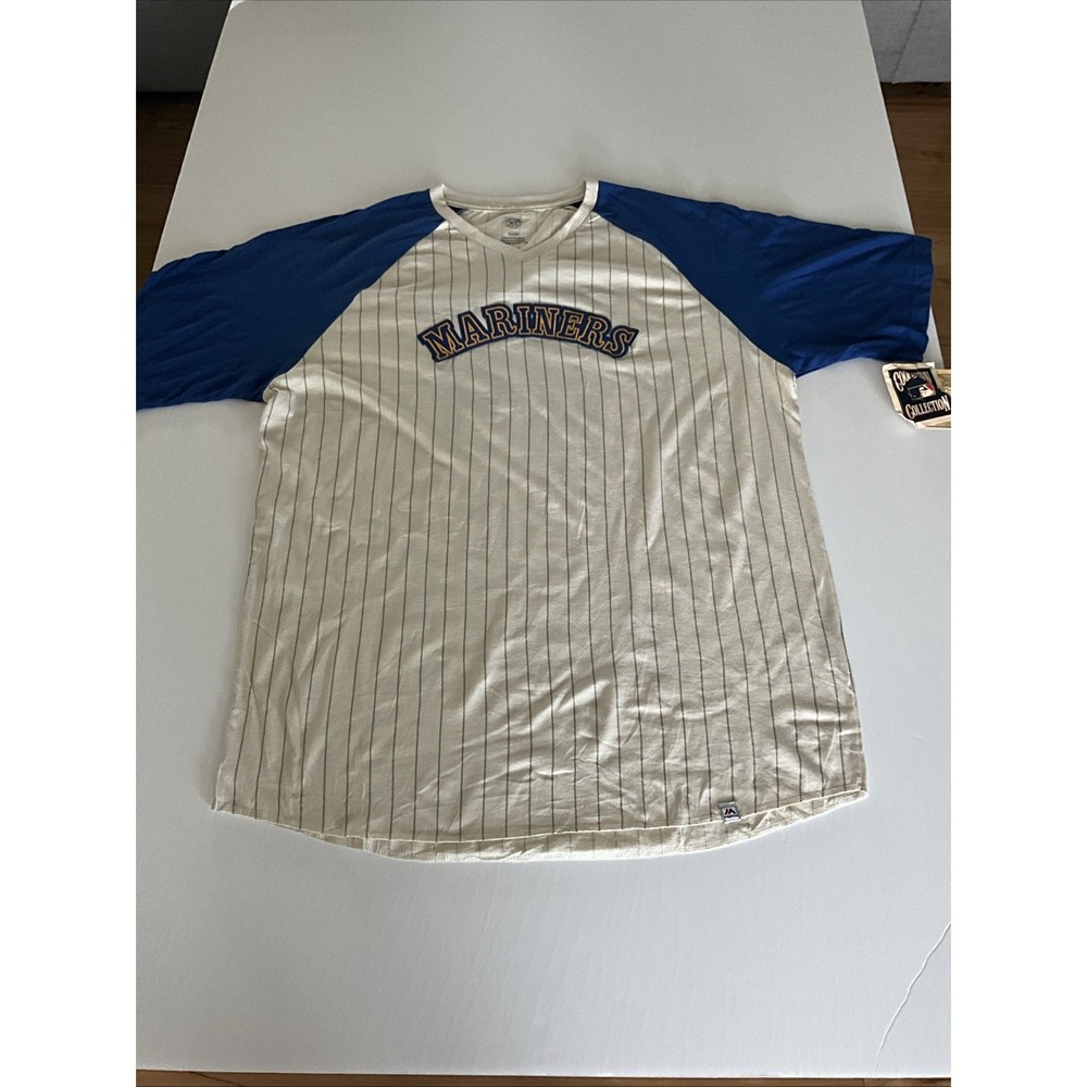 NWT Ken Griffey Jr #24 Seattle Mariners Pinstripe Jersey Shirt Majestic XL